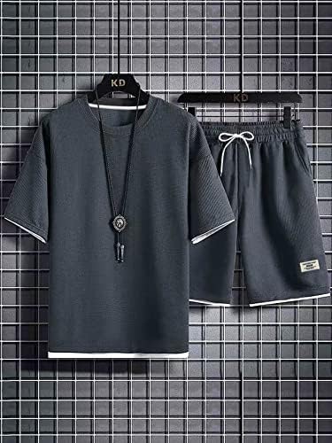 Roupas de duas peças do NIBHZ para homens, contraste, camiseta e shorts de cintura de cordão