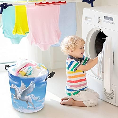 Foduoduo cesta de lavanderia branca Pegasus Sky Cloud Blue Laundry TurMper com alças Saco de armazenamento de roupas