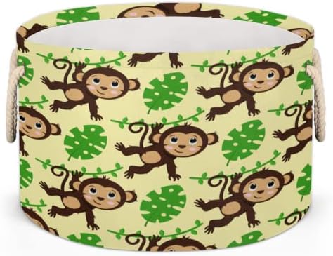 Animais fofos escalando macacos grandes cestas redondas para cestas de lavanderia de armazenamento com