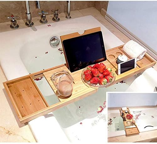 LIXFDJ Extendível bandeja de banheira de banheira de banheira de madeira organizador de madeira para banheira