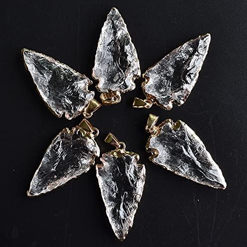 Mxvan Natural Crystal Arrowhead pendente de ouro eletroplatado de cor cru para jóias fabricando 6pcs/lote