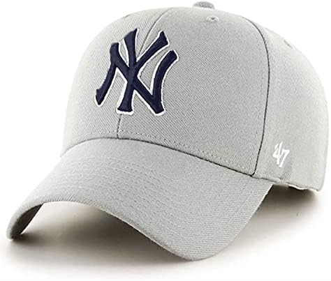 '47 New York Yankees Mens feminino MVP Ajustável Velcroback Cinzento Cinzento Cinzento Com o logotipo de contorno branco da Marinha