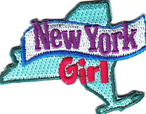 New York Girl Iron On Patch Big Apple State Shape