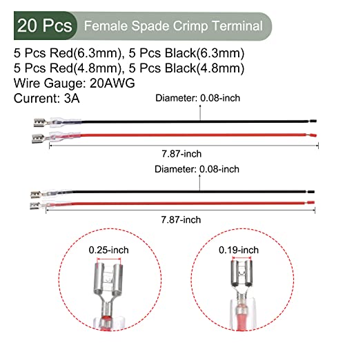 Yokive 20 PCS Terminal de crimpagem feminina, conector de fio doméstico com manga isolante conectar