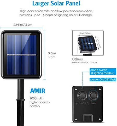 Luzes de tira de LED atualizadas de Amir, 90 LED 9,84 pés flexíveis de luzes solares, 8 modos de iluminação,