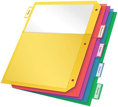 Oxford Plastic 2 Pocket Binder Divishers, 5 guia 1/5 corte, conjunto de guias grande multicolor, divisores inseráveis ​​com inserções de papel, tamanho da letra, 3 conjuntos