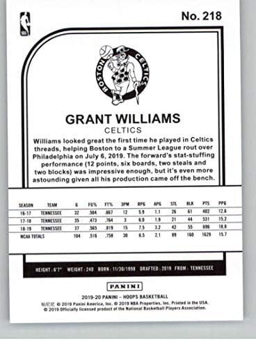 2019-20 Panini Hoops 218 Grant Williams Boston Celtics RC Rookie NBA Basketball Trading Card
