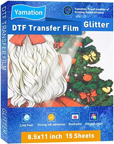 Yamação DTF Glitter Transfer Film: 8,5 x 11 polegada 15 folhas de pet -tel llight clear fria peel direto