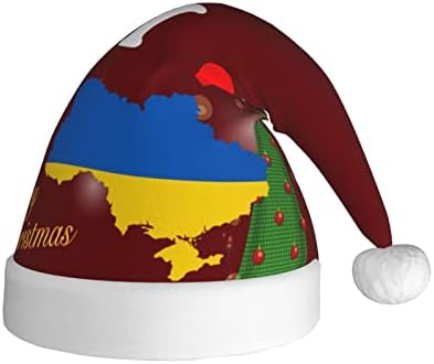 Eu amo Ucrânia Funny Adults Plexh Santa Hat chapéu de Natal para mulheres e homens chapéu de férias de natal