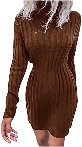Vestido de gola gola feminina vestido de suéter de manga longa de manga longa moda moda de cor sólida cor de suéter