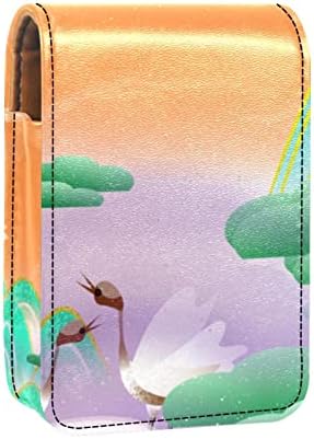 Bolsa de batom de batom de maquiagem de oryuekan com espelho portátil de armazenamento portátil de armazenamento de armazenamento Lip Gloss Organizador, estilo chinês paisagem montanha pinheiro crane nuvem