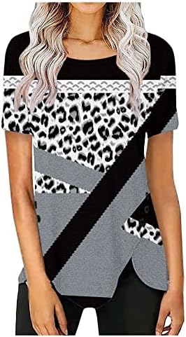 2023 Tops de verão feminino de manga curta de túnica top top leopardo bloco colorido t camisetas