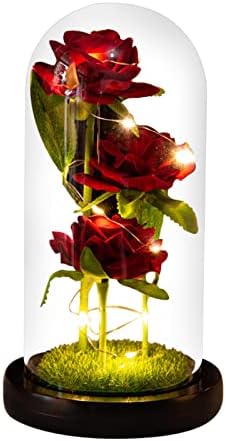 Cnqdxg presente do dia dos namorados LED Night Light 3 Rose Glass Lampshade Ornamentos