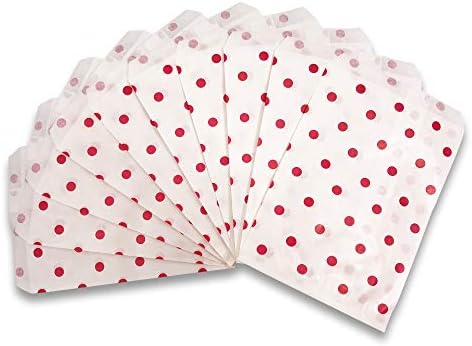 25 PCs de 4 ”x 6” de bolinhas vermelhas/sacos de presente de papel branco - sacolas de compras/vendas/sacos