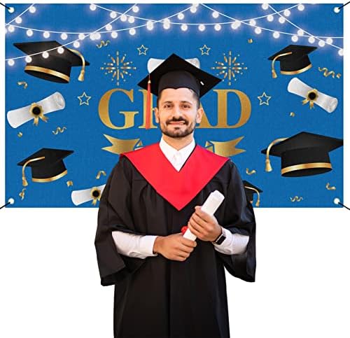 2023 Partem de formatura Banner, 71 X43 High School e College Blue e Gold Parabéns PROBRAÇÕES DE