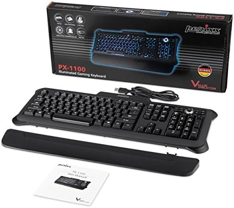 Perixx 11055 PX -1100, teclado de retroiluminação - Chaves iluminadas vermelhas/azuis/roxas - Design de estilo de jogo - superfície de pintura de borracha - 20 milhões