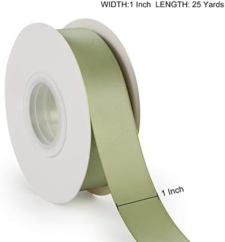 Dindosal Face duplo Cetin Ribbon 1 polegada Sage Green Ribbon Polyester Ribbon de seda para embrulho