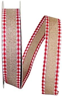 Reliant Ribbon linen Gingham Valor de verificação Riba de borda com fio, 1-1/2 polegadas x 50 jardas, natural/vermelho