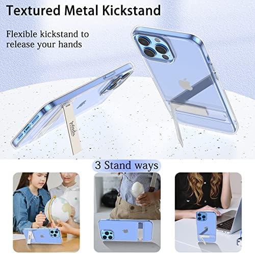 Pandaglass Compatível com a caixa do iPhone 14 Pro Max, capa de kickstand de metal [3 stand way] [cantos
