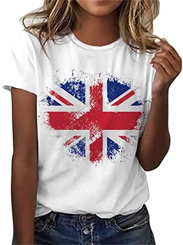 Union Jack Tops for Women 2023 King Charles Coronation Holiday Holiday Flag Print camisa de manga