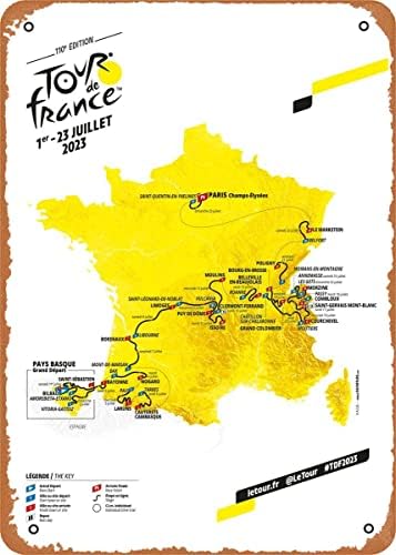 Tour de France Mapa 2023 Vintage Sports Poster Metal Tin Sign 8x12in - Presente de pôster, bar, café, cafés, decoração