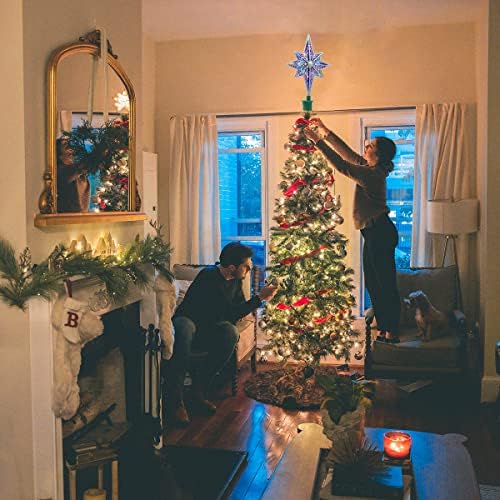 Topper de árvore de Natal, Yocuby Hollow Silver Star Christmas Tree Topper iluminado com LED Magic Magic
