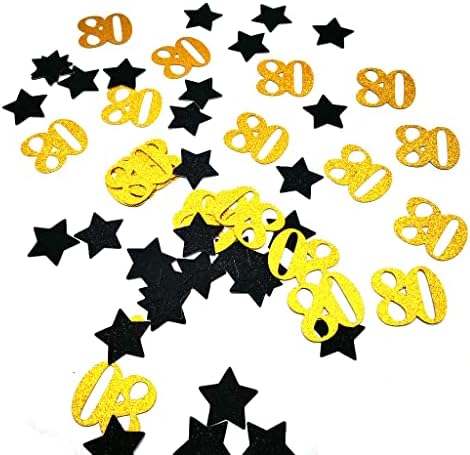 Gold 80 Confetti 80º aniversário Confetti Black Star Confetti 80º aniversário Confete