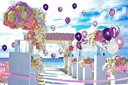 50 PCs 12 polegadas Balões roxos e brancos, balões de confetes roxos, balões roxos e de lavanda, balões de hélio