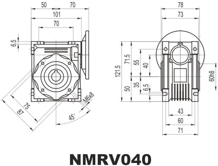 Motor DAVITU DC - Caixa de engrenagens de 90 graus NMRV040 Redutor de velocidade da velocidade da engrenagem