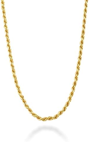 Miabella Solid 18k Gold sobre prata esterlina italiana 1,5 mm de colar de corrente de corda de corda de 1,5