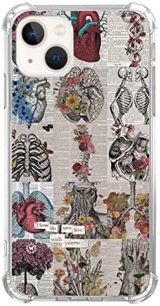 Caixa estética do jornal Biologia Skull Skelton Compatível com o iPhone 14, Caso artístico de colagem de anatomia