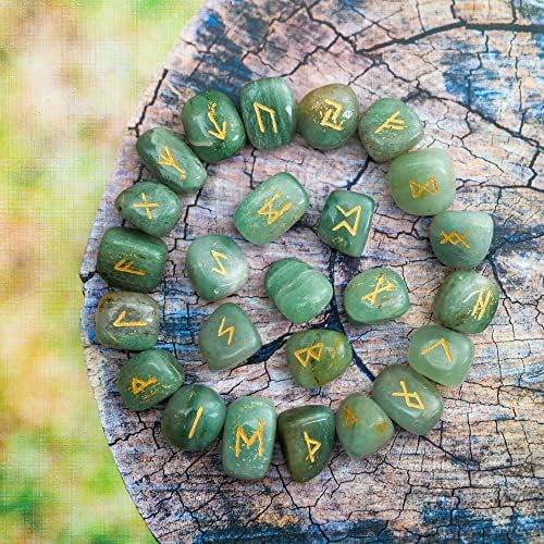 Jagasy Green Aventurine Crystal Rune Conjunto | ALFABETO DE FUTHARK DELDER FUTHARK | Pedras de energia |