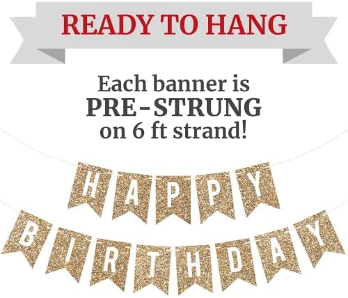 Pacote de festa de aniversário de ouro - 1 banner de feliz aniversário pré -Strung + 30 adereços de cabine