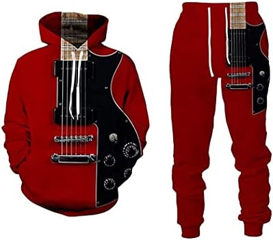 Conjunto de calças com capuz de impressão de guitarra 3D Edsnhg, suéter feminino e calça ostentam traje de duas