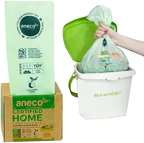 ANECO compostável sacos de lixo 2,6 galões, bolsas de compostagem de cozinha extra grossas, pequenos
