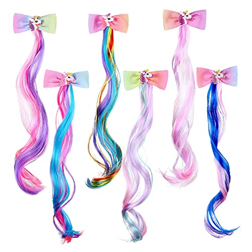 6 cores clipes de laço unicórnio com extensões de cabelo colorido Glitter Butterfly Cabine