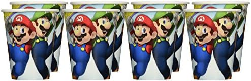Super Mario Brother Design Copo de papel - 9 onças. | Multicolor | Pacote de 8