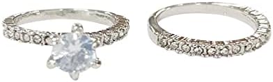 Anéis de semicolon anel de estrela filha para mulheres 2pcs gota de água anel de zircão branco