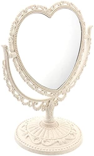 Lalafina White Deskin Mesa vintage espelho de maquiagem espelho de coração duplo espelho de vaidade de luxuosa