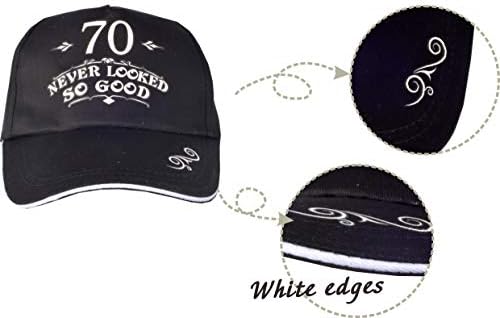 Presentes de 70º aniversário para homens, chapéu de 70 anos e galhetes, 70 nunca pareciam tão bonitos de beisebol