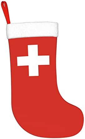 Cutedwarf Swiss Flag Staque de Natal Decoração Classic Classic 18 polegadas Lareira Hanging Sock