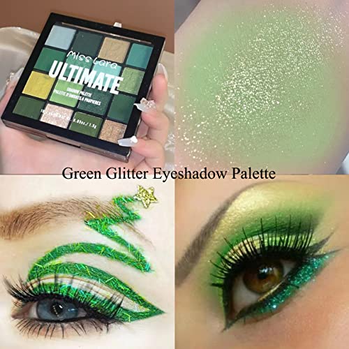 Yeweian St Patricks Day Green Shishadow Palette, 16 cores Paleta de maquiagem de sombra fosco de glitter verde,