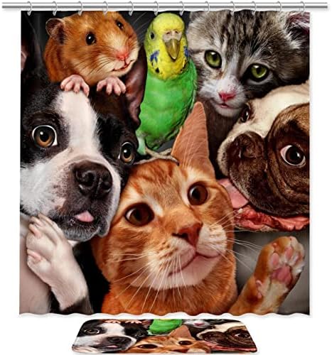 Banheiro conjunto de cães impressão de hamster de gato, incluindo cortina de chuveiro de tecido à prova