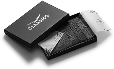 Claasico Pocket Pocket Small Mens Wallet RFID bloqueando o titular de cartão de crédito de couro genuíno