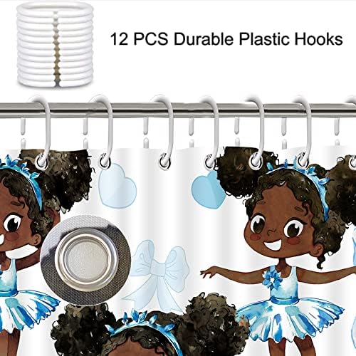 4 PCS Conjuntos de cortina de chuveiro azul, bailarina afro-americana dançando princesa branco chuveiro