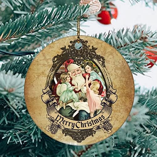 Ornamento de Natal tema retro de Natal Handsake Tree Handsake, ornamento de porcelana/cerâmica redonda de