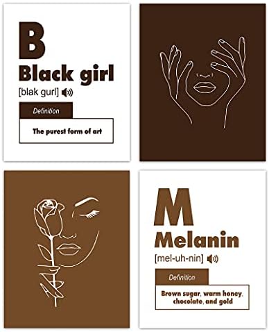 Huyaw Afro Black Woman Girl Melanin Wall Art Prints Conjunto de 4, Cartações Inspiradas Presentes