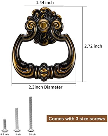 Haoth 5pack Antique gaveta de latão, 2,3 de diâmetro, puxar alças de anel para armário de banheiro para armário