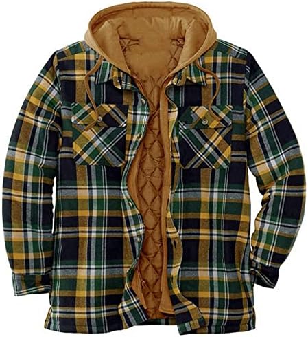 Jaquetas de flanela para homens, revestimento de camisa xadrez de capuz