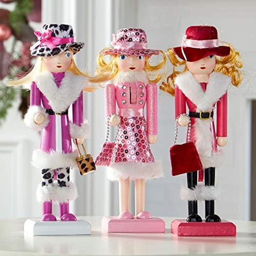 Conjunto de Brylanehome de 3 Nutcacker Girls Christmas Decoration, Pink